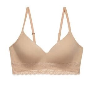 Natori Bliss Perfection Contour Soft Cup Bra Nude Wireless Lace Trim Size XL
